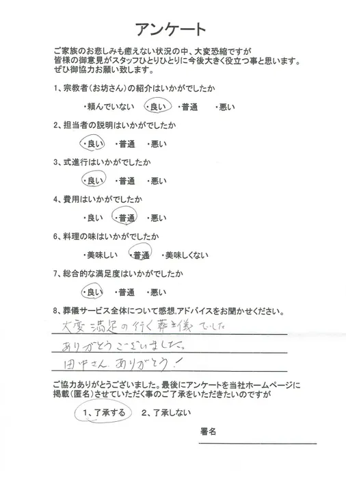 お客様からいただいた実際のアンケート