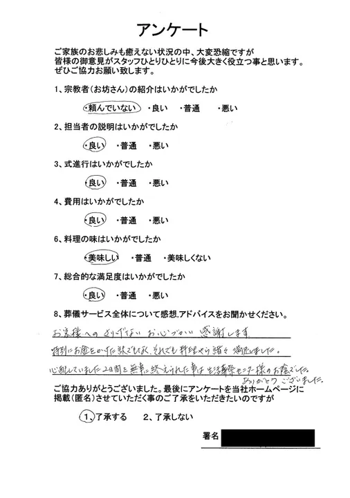 お客様からいただいた実際のアンケート