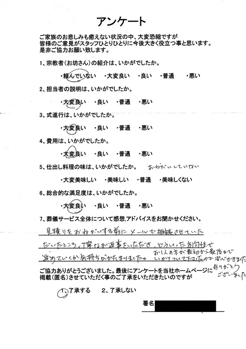 お客様からいただいた実際のアンケート