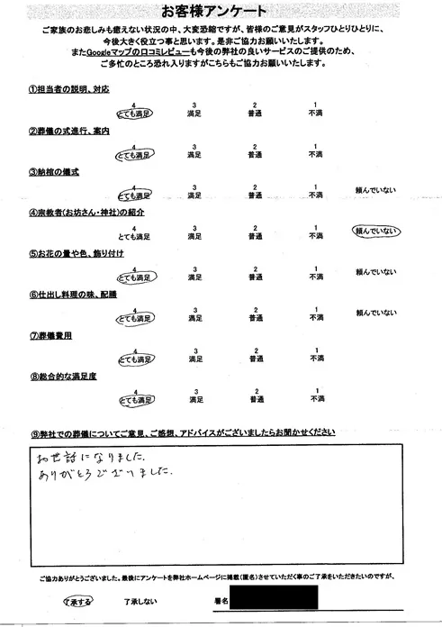 お客様からいただいた実際のアンケート