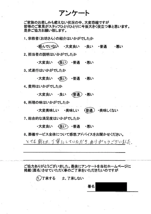 お客様からいただいた実際のアンケート