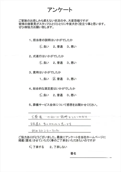 お客様からいただいた実際のアンケート