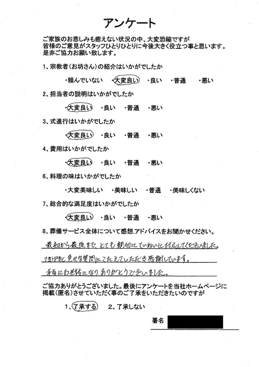 お客様からいただいた実際のアンケート