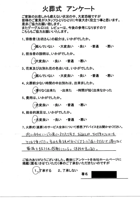 お客様からいただいた実際のアンケート