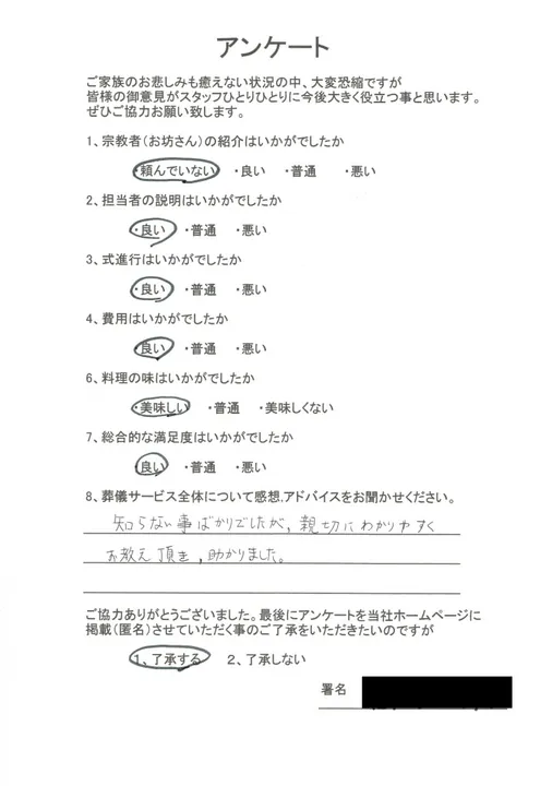 お客様からいただいた実際のアンケート