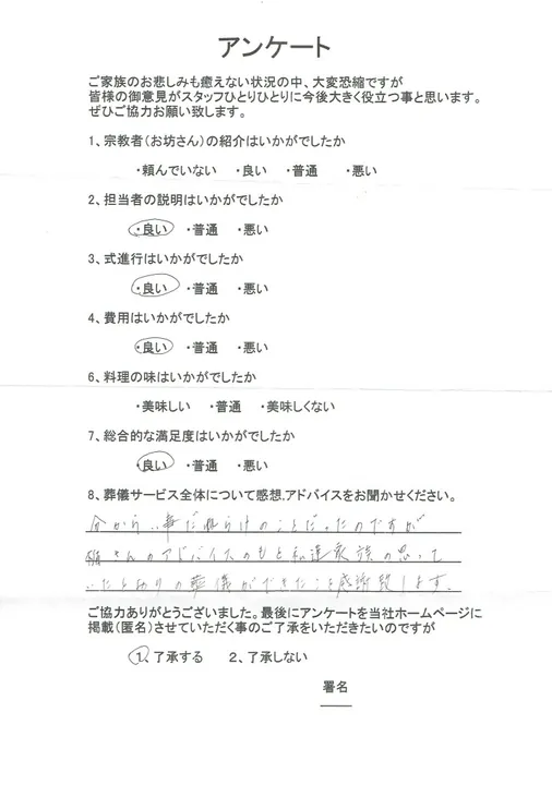 お客様からいただいた実際のアンケート