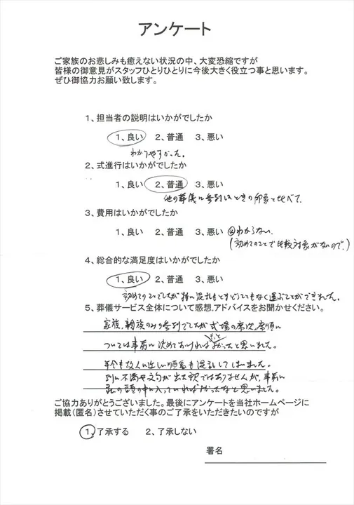 お客様からいただいた実際のアンケート