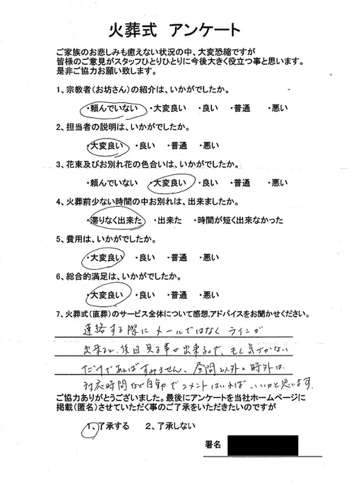 お客様からいただいた実際のアンケート
