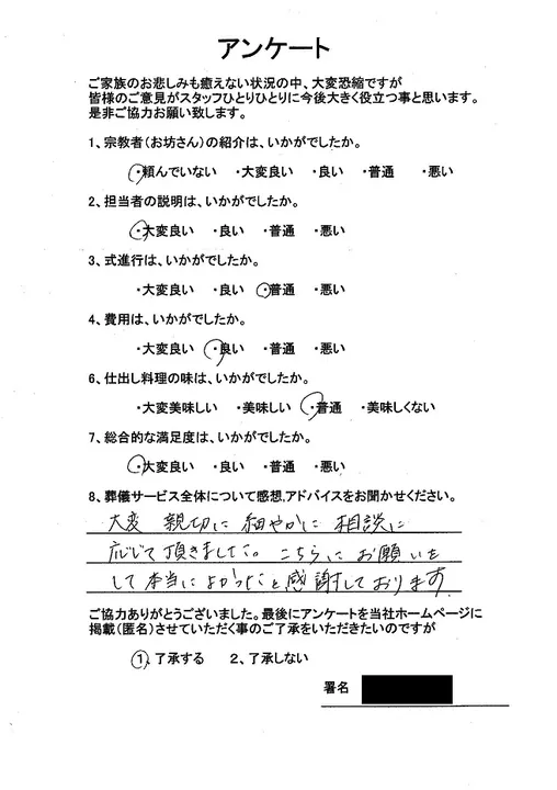 お客様からいただいた実際のアンケート