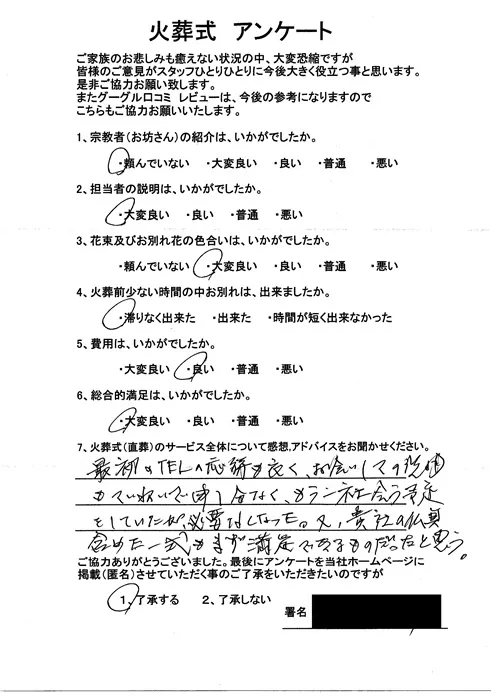 お客様からいただいた実際のアンケート
