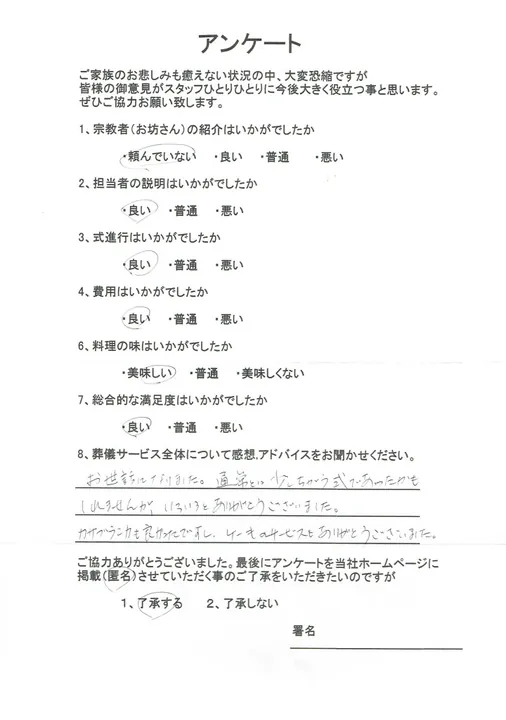 お客様からいただいた実際のアンケート