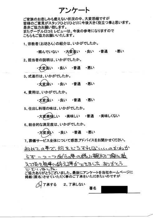 お客様からいただいた実際のアンケート