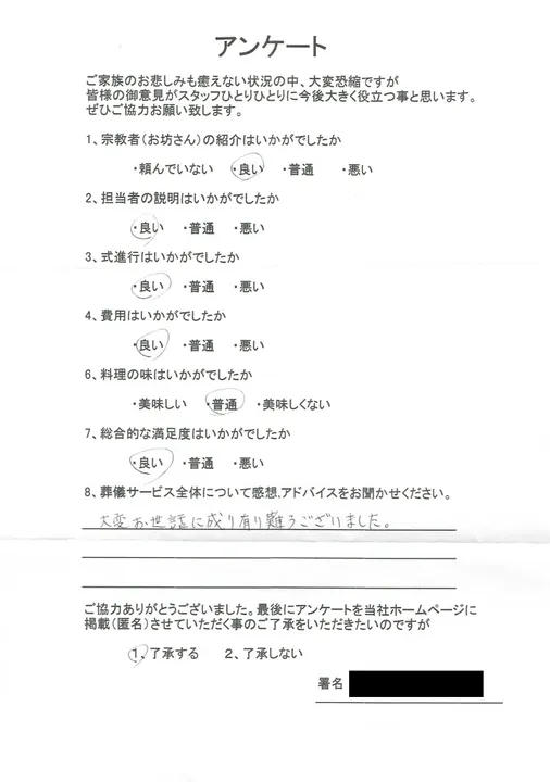 お客様からいただいた実際のアンケート