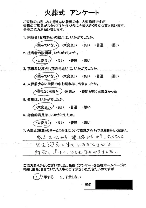 お客様からいただいた実際のアンケート