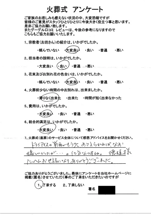 お客様からいただいた実際のアンケート