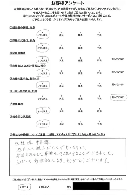 お客様からいただいた実際のアンケート