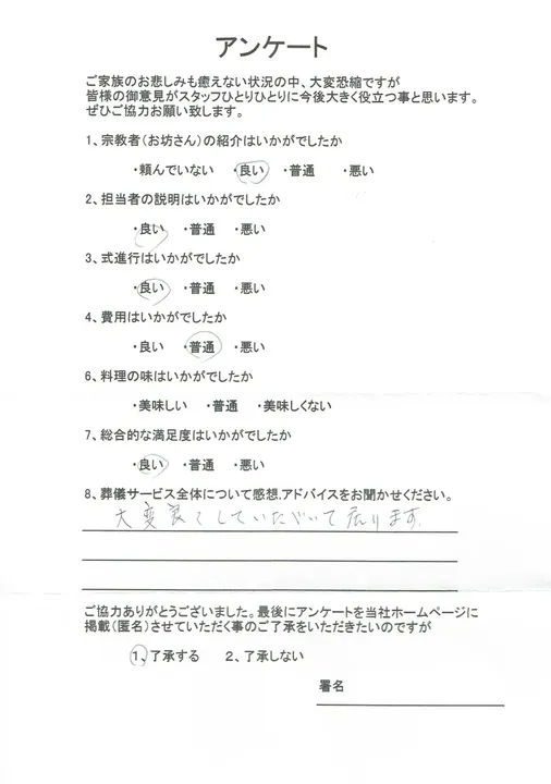 お客様からいただいた実際のアンケート