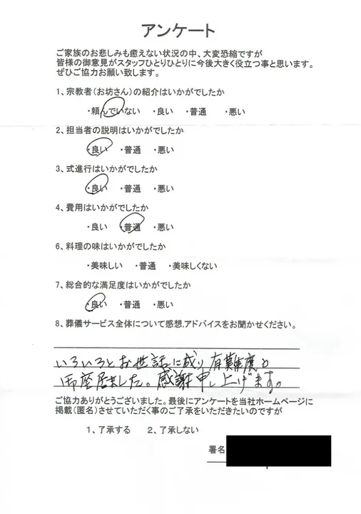 お客様からいただいた実際のアンケート