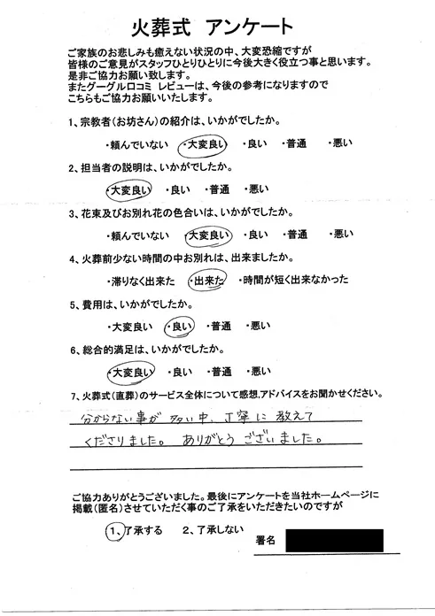 お客様からいただいた実際のアンケート
