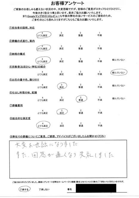 お客様からいただいた実際のアンケート