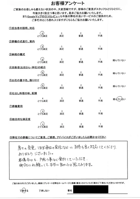 お客様からいただいた実際のアンケート