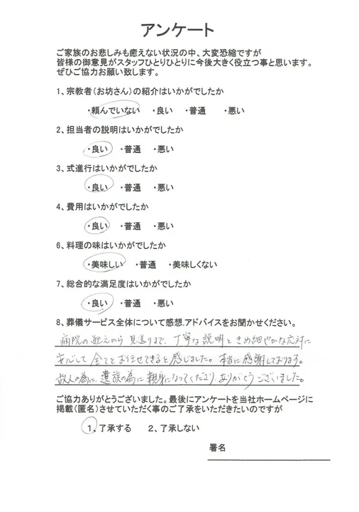 お客様からいただいた実際のアンケート