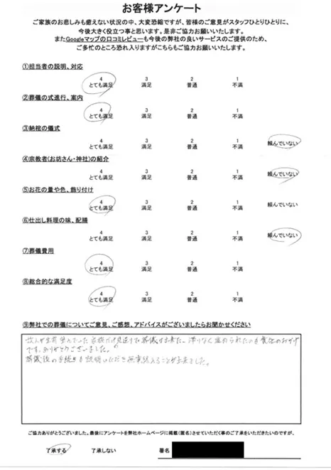 お客様からいただいた実際のアンケート