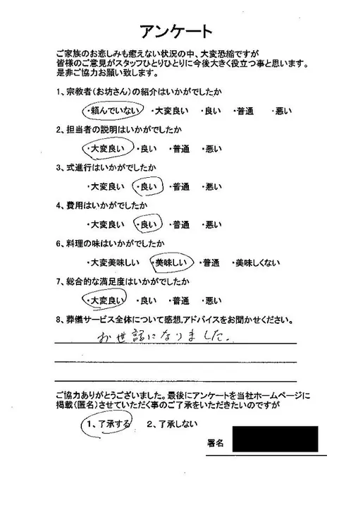 お客様からいただいた実際のアンケート
