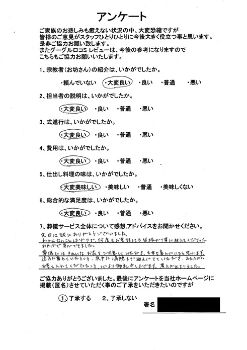 お客様からいただいた実際のアンケート