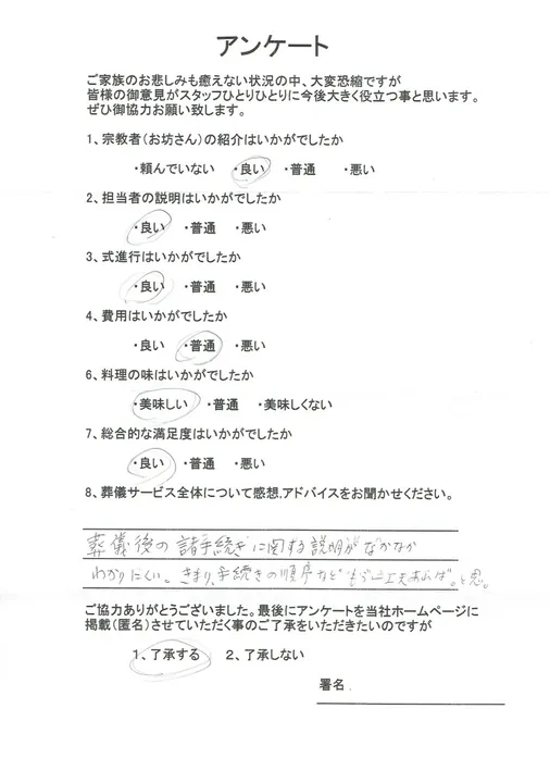 お客様からいただいた実際のアンケート