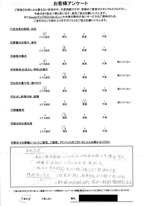 お客様からいただいた実際のアンケート