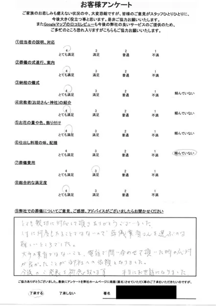 お客様からいただいた実際のアンケート