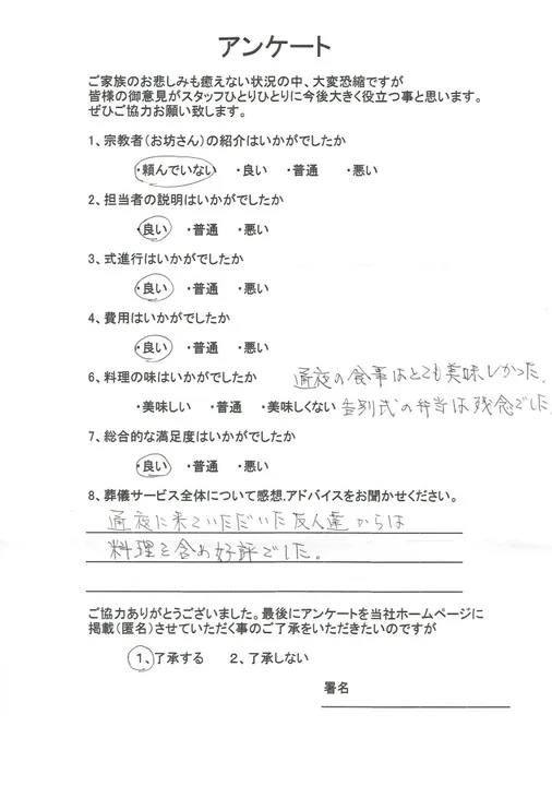 お客様からいただいた実際のアンケート