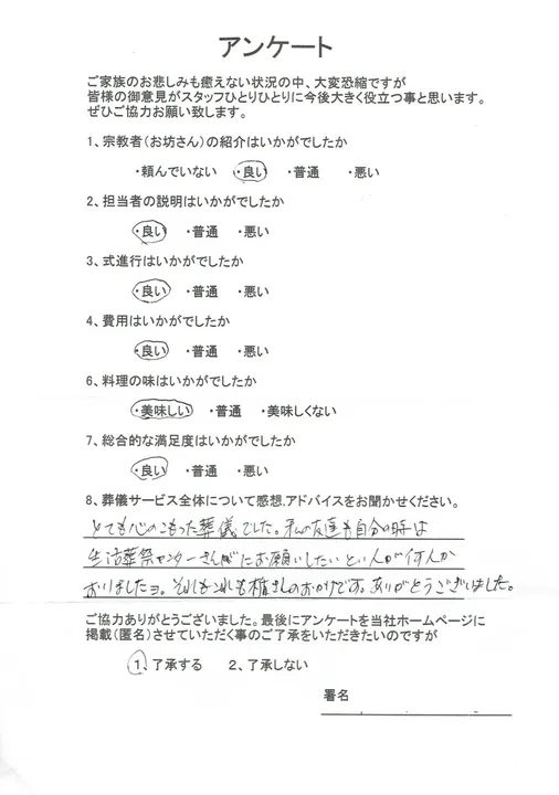 お客様からいただいた実際のアンケート