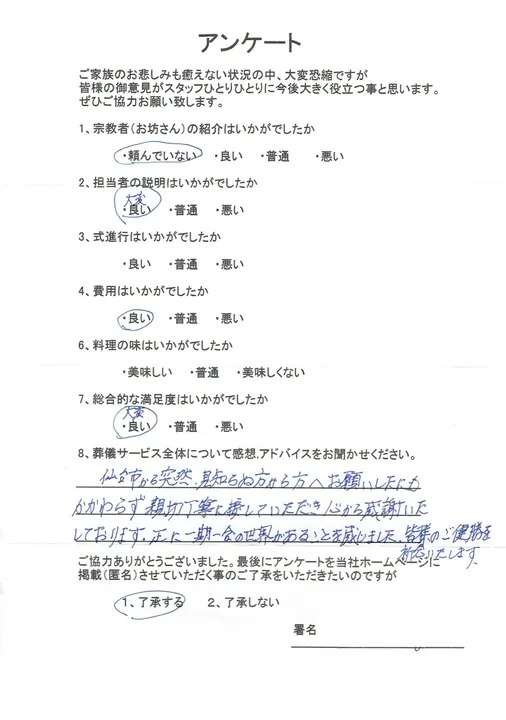 お客様からいただいた実際のアンケート