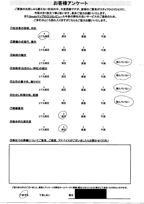 お客様からいただいた実際のアンケート