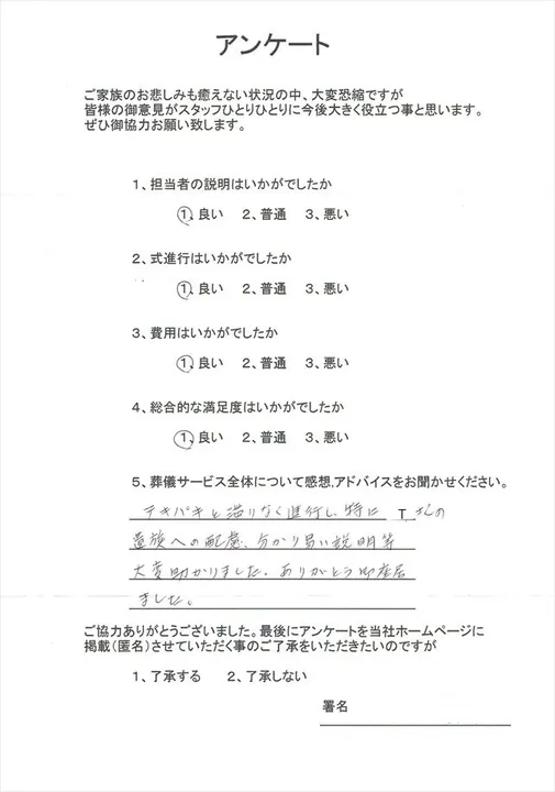 お客様からいただいた実際のアンケート