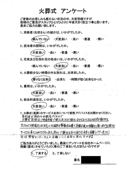 お客様からいただいた実際のアンケート