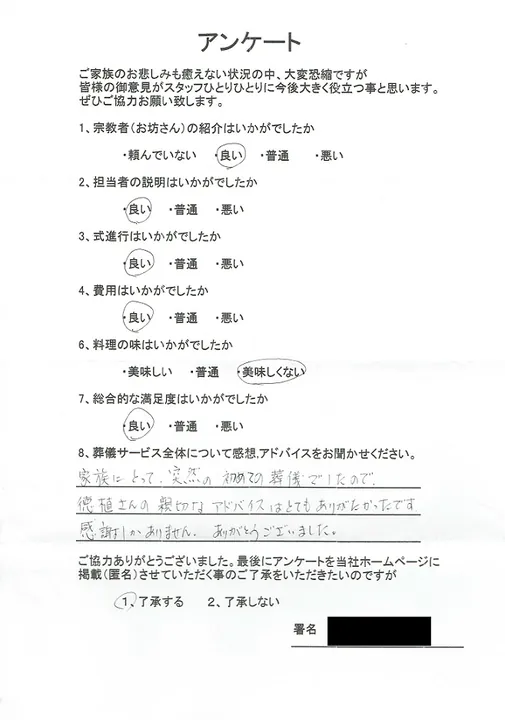 お客様からいただいた実際のアンケート