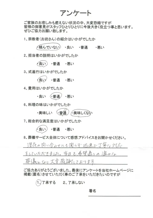 お客様からいただいた実際のアンケート