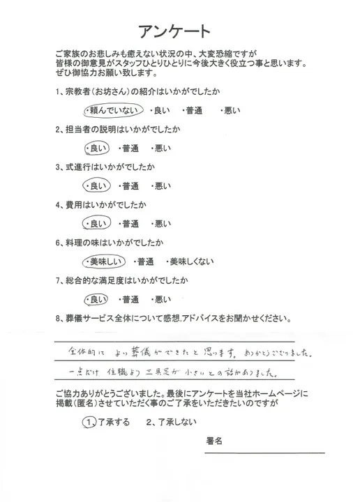 お客様からいただいた実際のアンケート