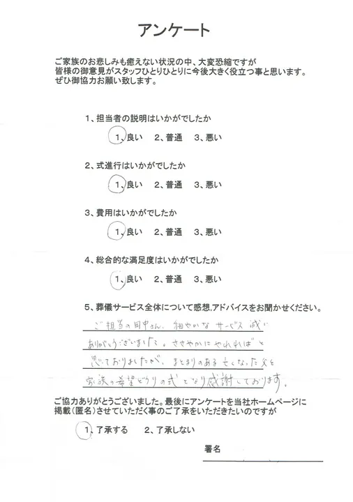 お客様からいただいた実際のアンケート