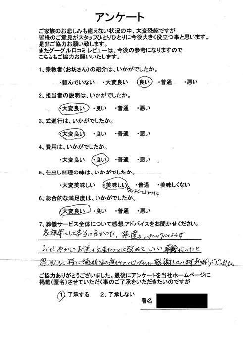 お客様からいただいた実際のアンケート