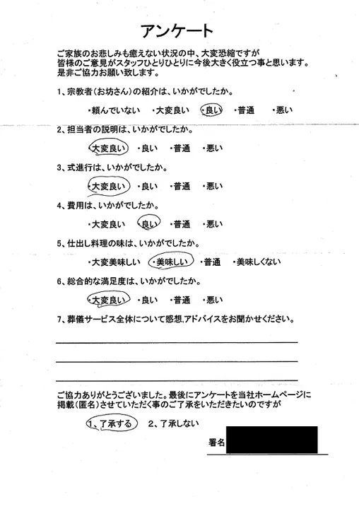 お客様からいただいた実際のアンケート