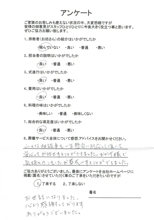 お客様からいただいた実際のアンケート