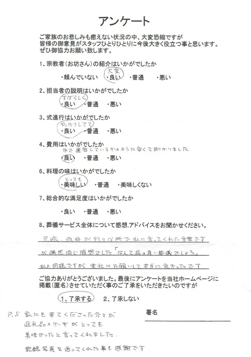 お客様からいただいた実際のアンケート