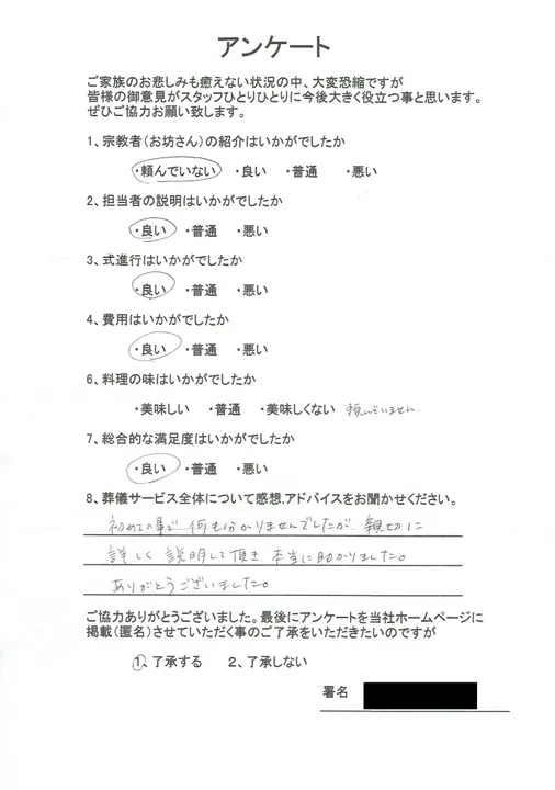 お客様からいただいた実際のアンケート