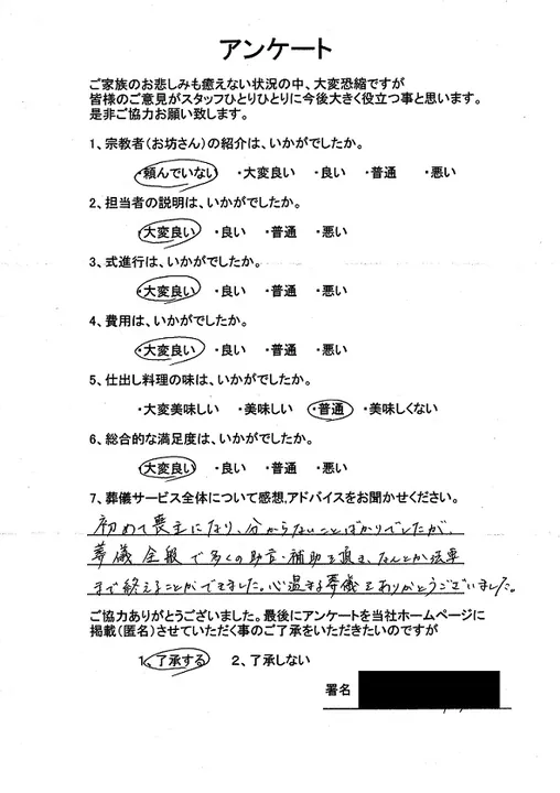 お客様からいただいた実際のアンケート
