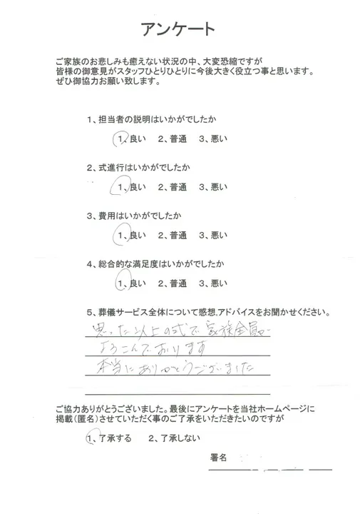 お客様からいただいた実際のアンケート
