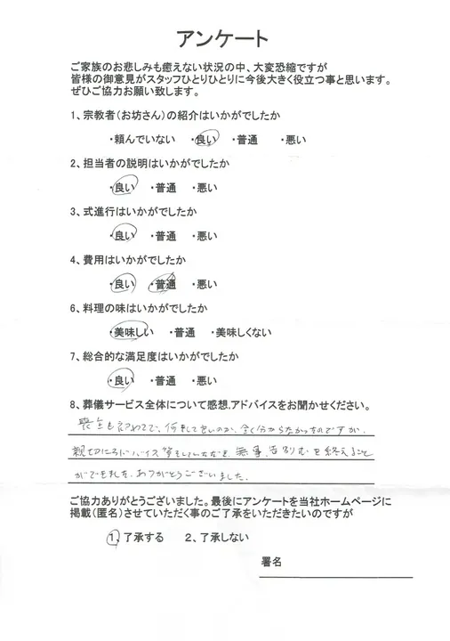 お客様からいただいた実際のアンケート